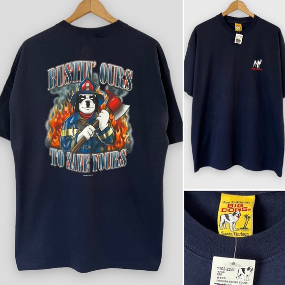 Big Dogs Shirts Vintage Big Dog Firefighter Tshirt Xl Bustin Ours